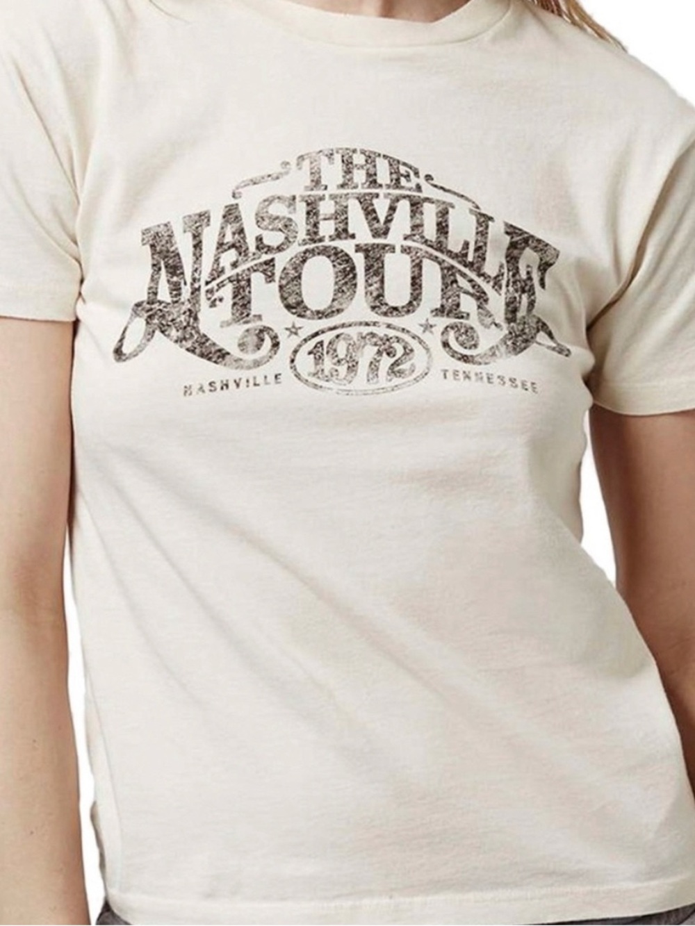 Topshop Cream Black The Nashville 1972 Tour Distressed Tee Size 8